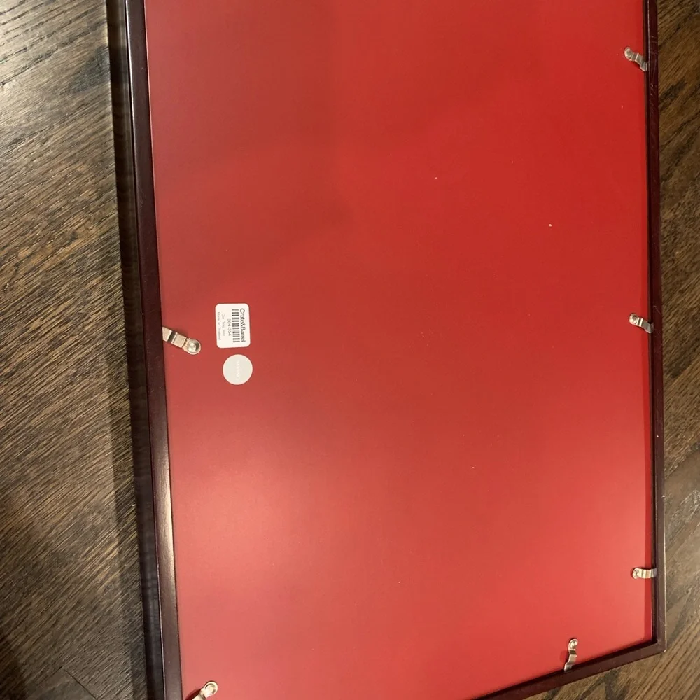 Crate & Barrel Wood and Red Decorative Tray